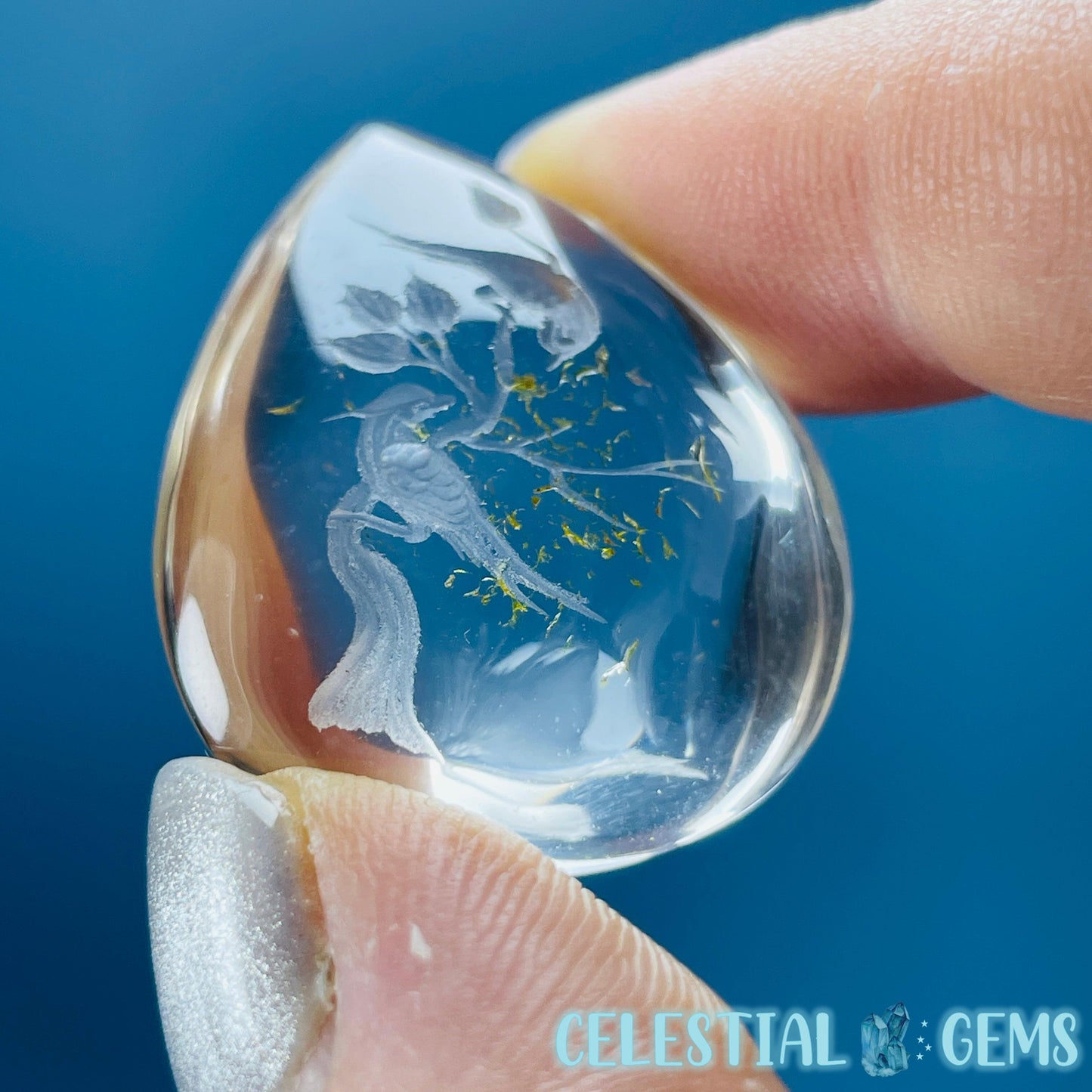 Garden Quartz Birds in a Tree Hand-Carved Intaglio Reverse Lens Carving (Video)