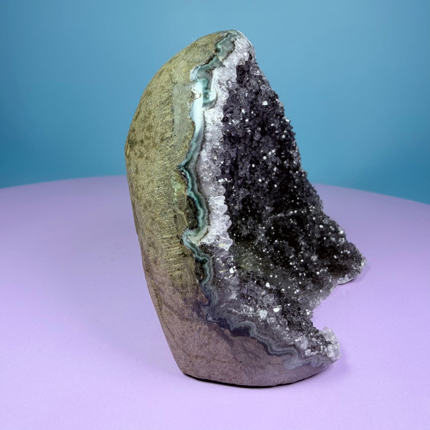 Black Amethyst Small Semi-Polished Cluster Freeform with Agate (Video)