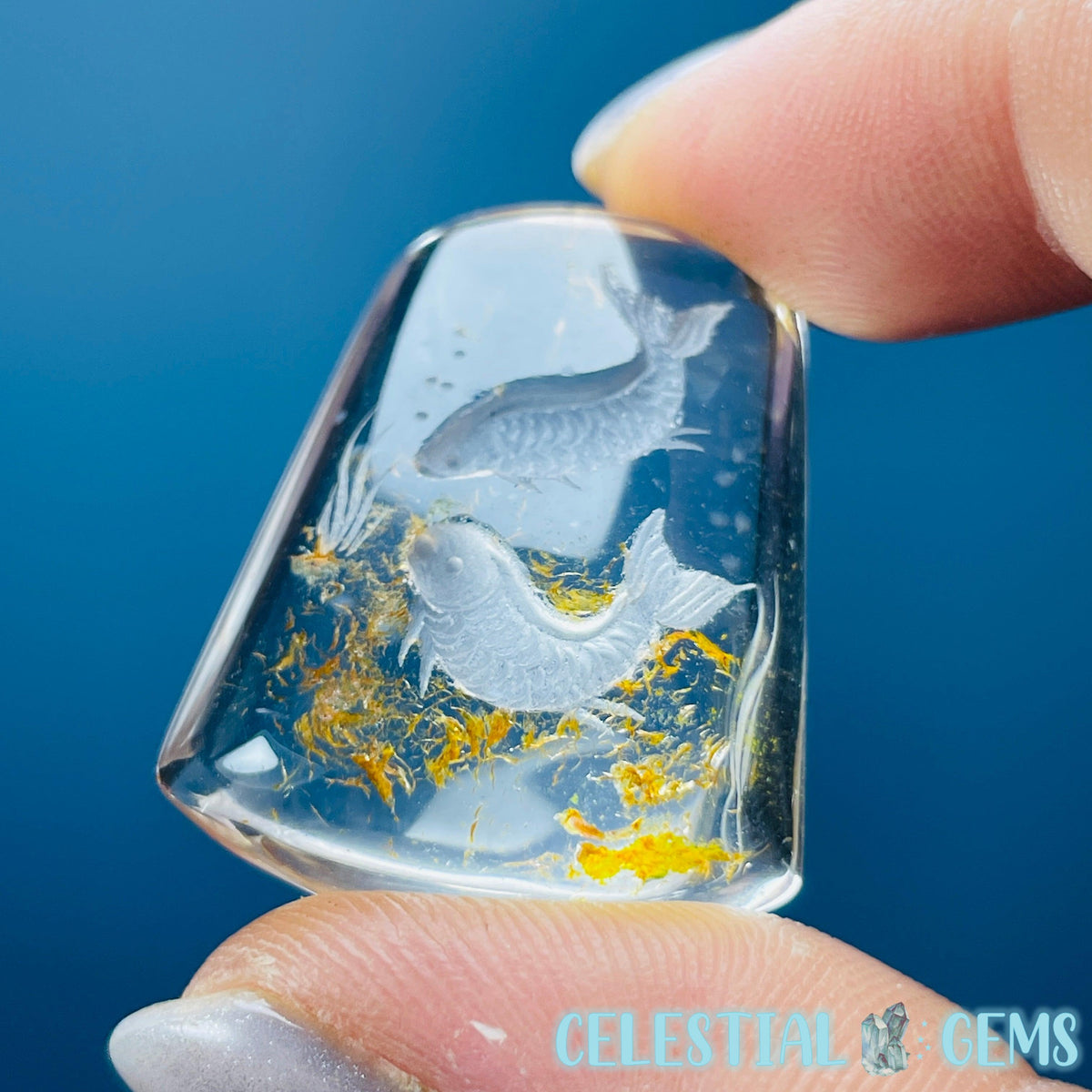 Garden Quartz Koi Carp Fish Hand-Carved Intaglio Reverse Lens Carving (Video)