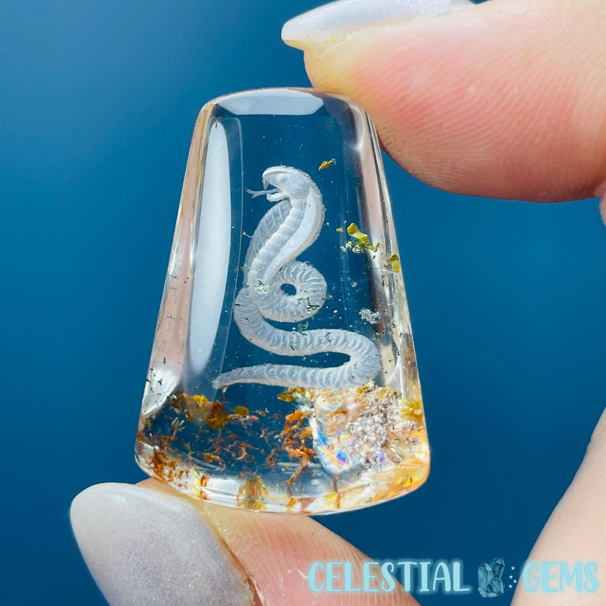 Garden Quartz Cobra Snake Hand-Carved Intaglio Reverse Lens Carving (Video)