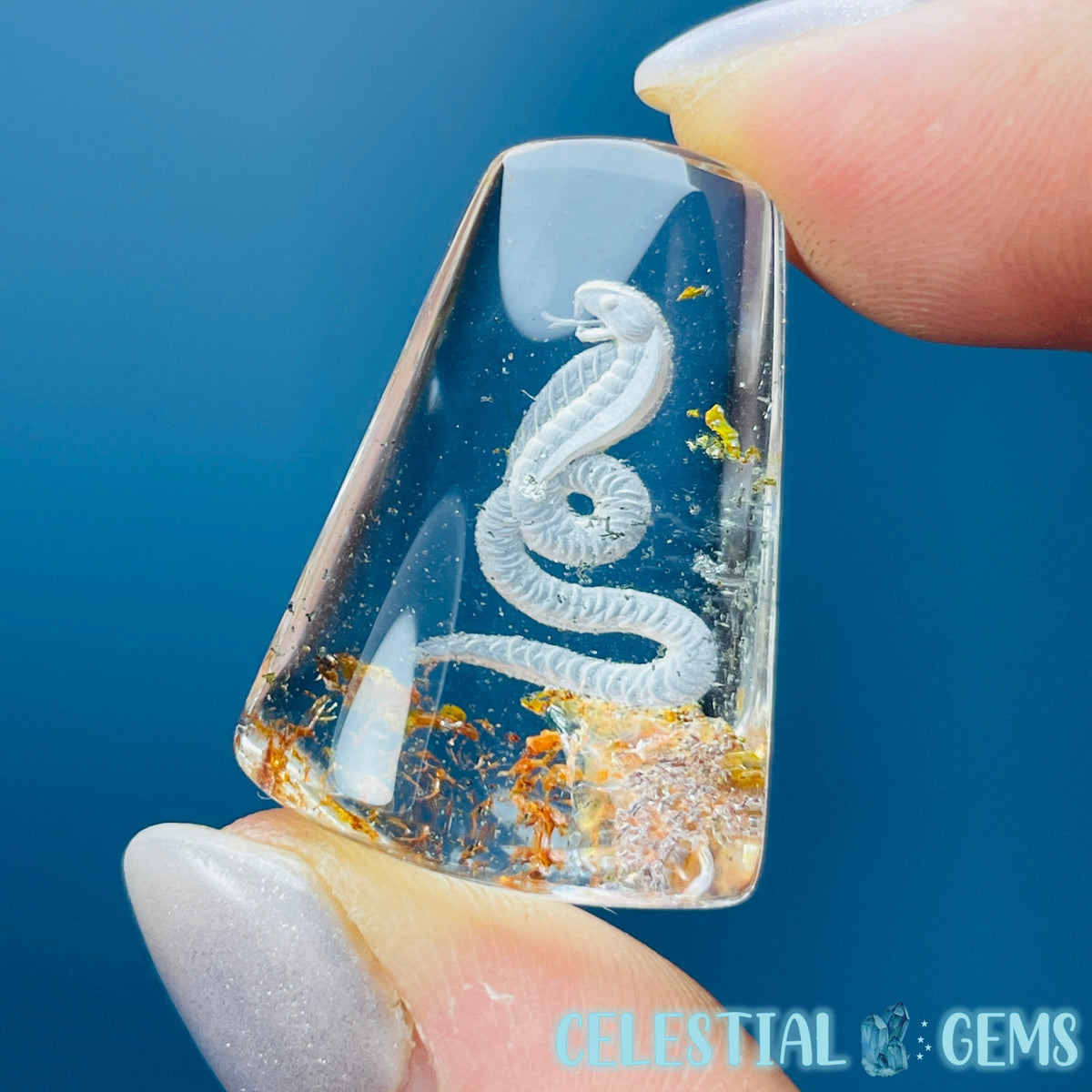 Garden Quartz Cobra Snake Hand-Carved Intaglio Reverse Lens Carving (Video)
