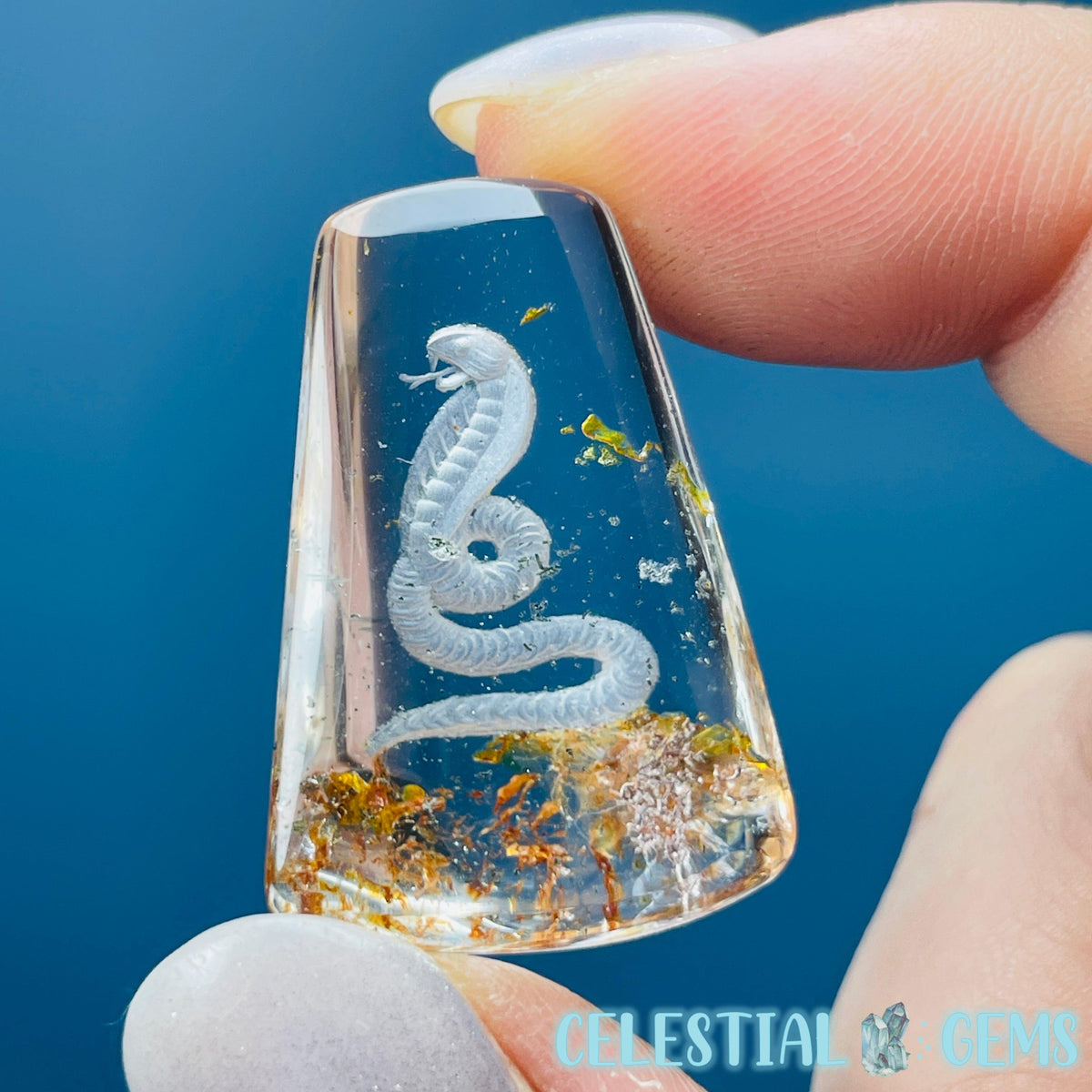 Garden Quartz Cobra Snake Hand-Carved Intaglio Reverse Lens Carving (Video)