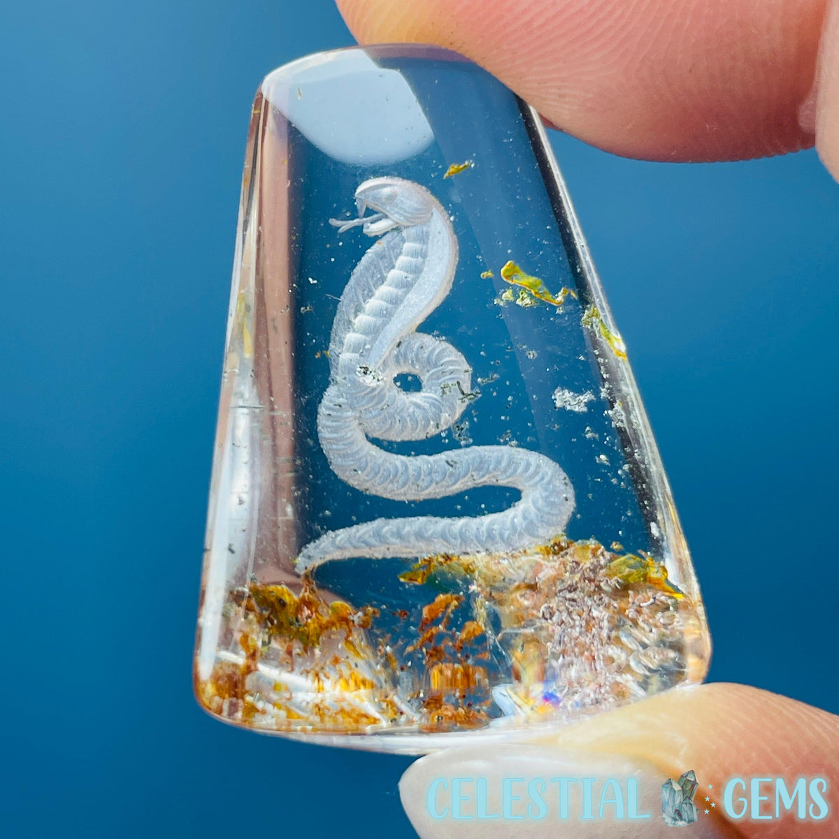 Garden Quartz Cobra Snake Hand-Carved Intaglio Reverse Lens Carving (Video)