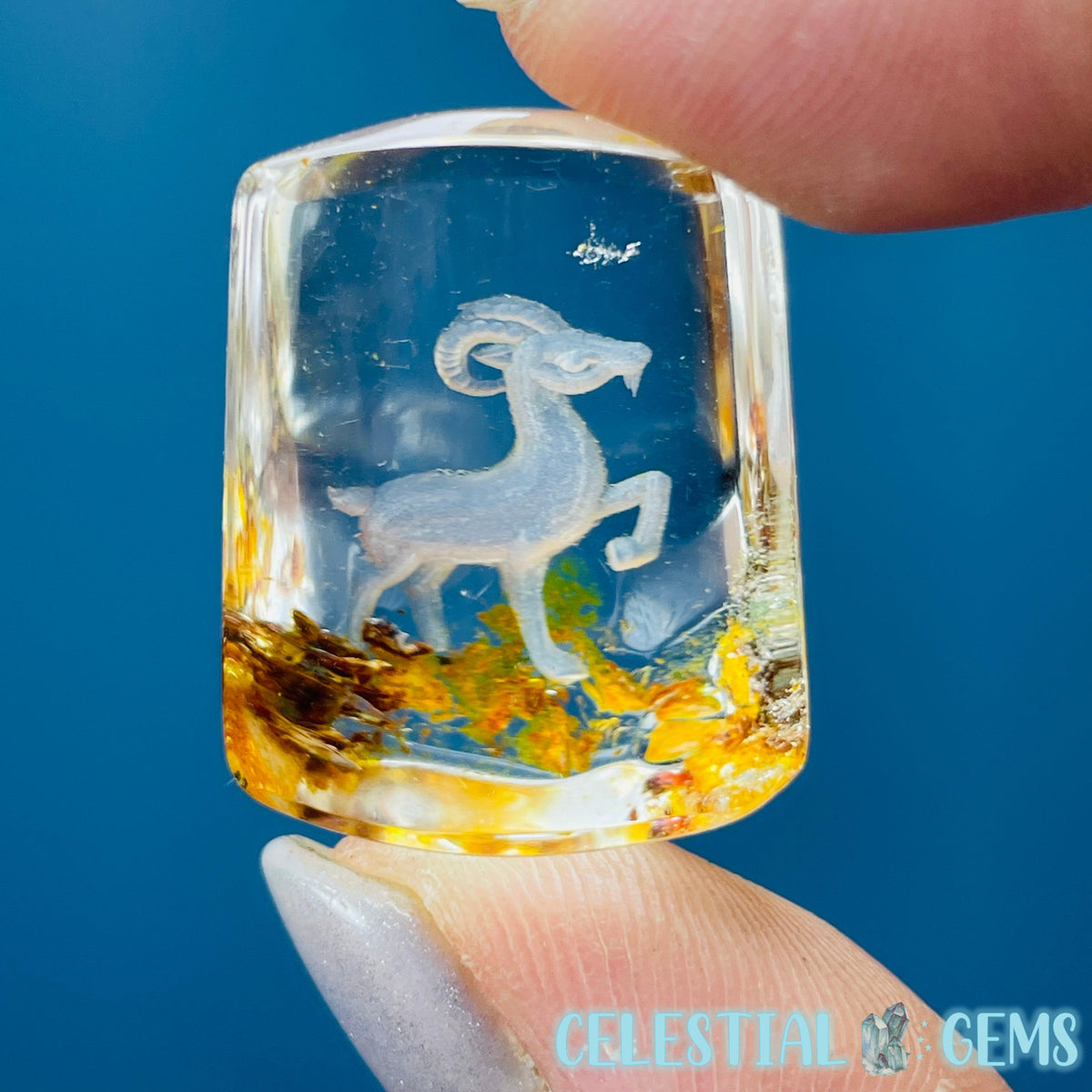 Garden Quartz Aries Ram Goat Hand-Carved Intaglio Reverse Lens Carving (Video)