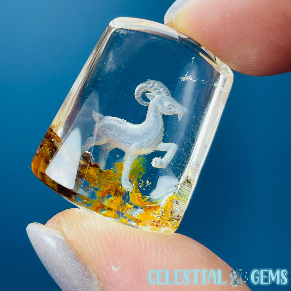 Garden Quartz Aries Ram Goat Hand-Carved Intaglio Reverse Lens Carving (Video)