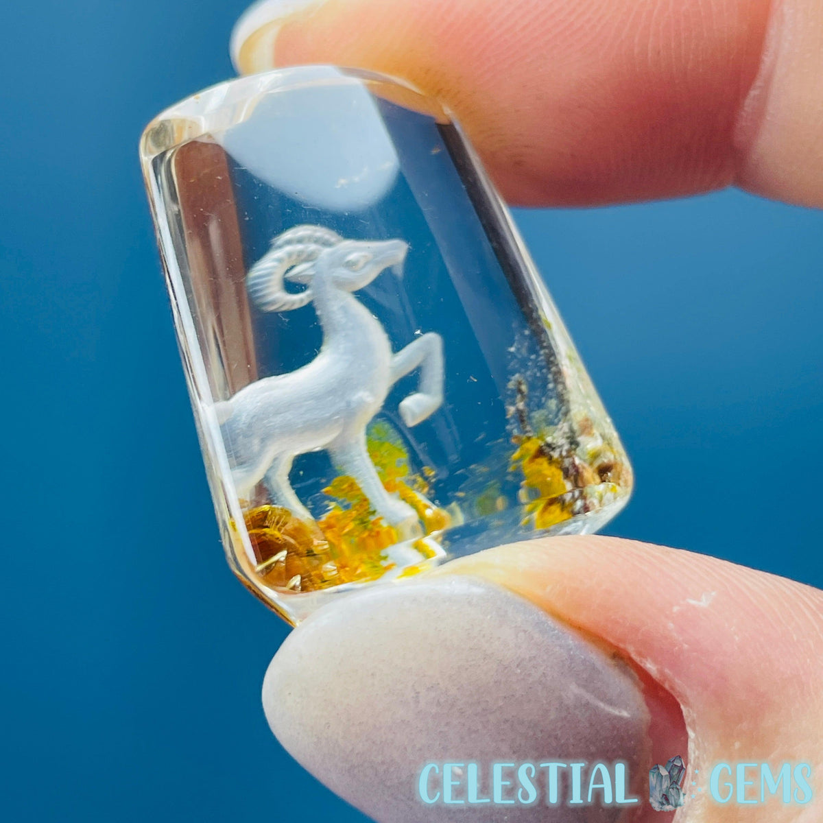 Garden Quartz Aries Ram Goat Hand-Carved Intaglio Reverse Lens Carving (Video)