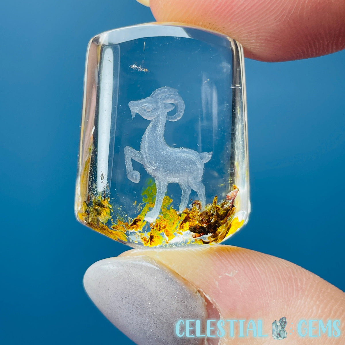 Garden Quartz Aries Ram Goat Hand-Carved Intaglio Reverse Lens Carving (Video)