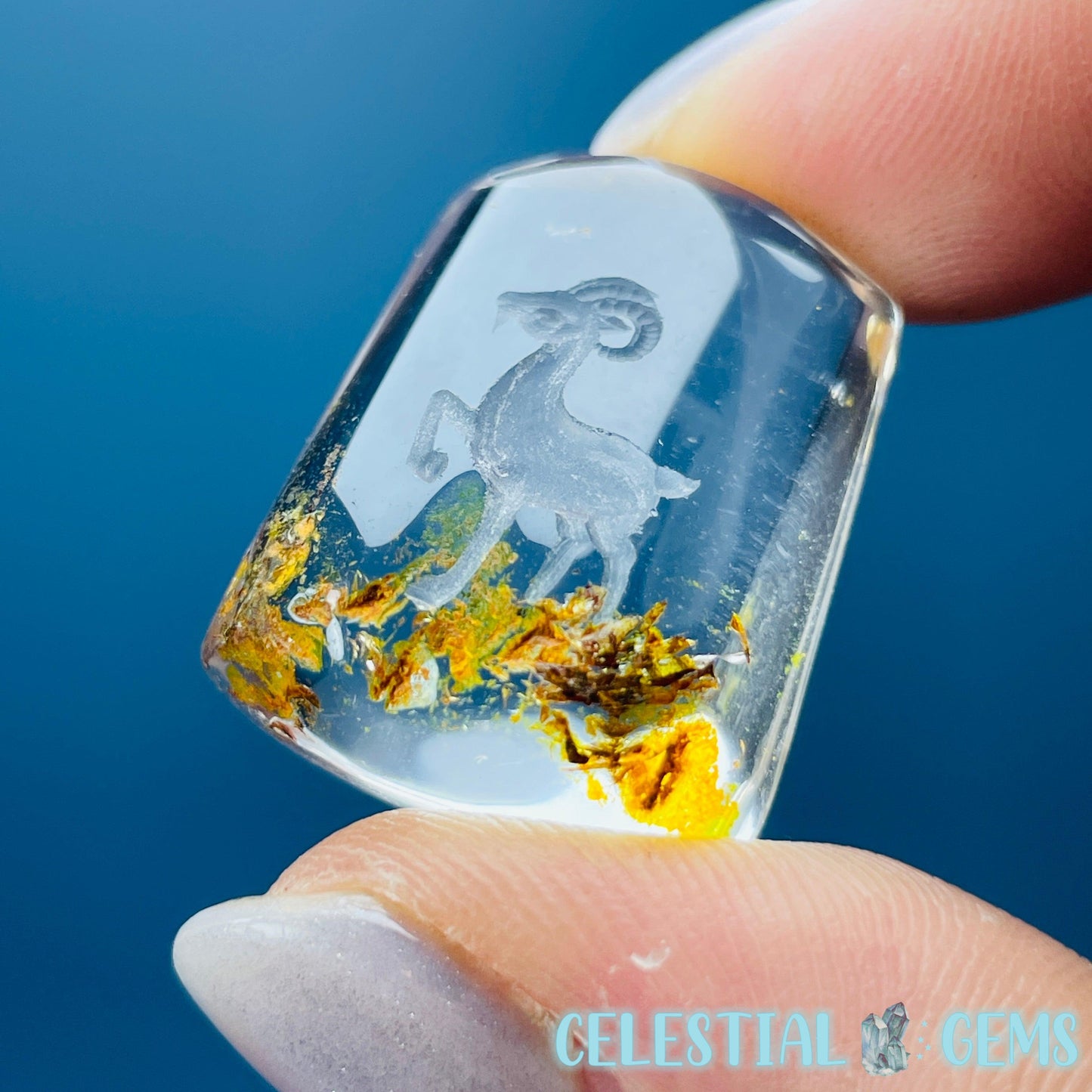 Garden Quartz Aries Ram Goat Hand-Carved Intaglio Reverse Lens Carving (Video)