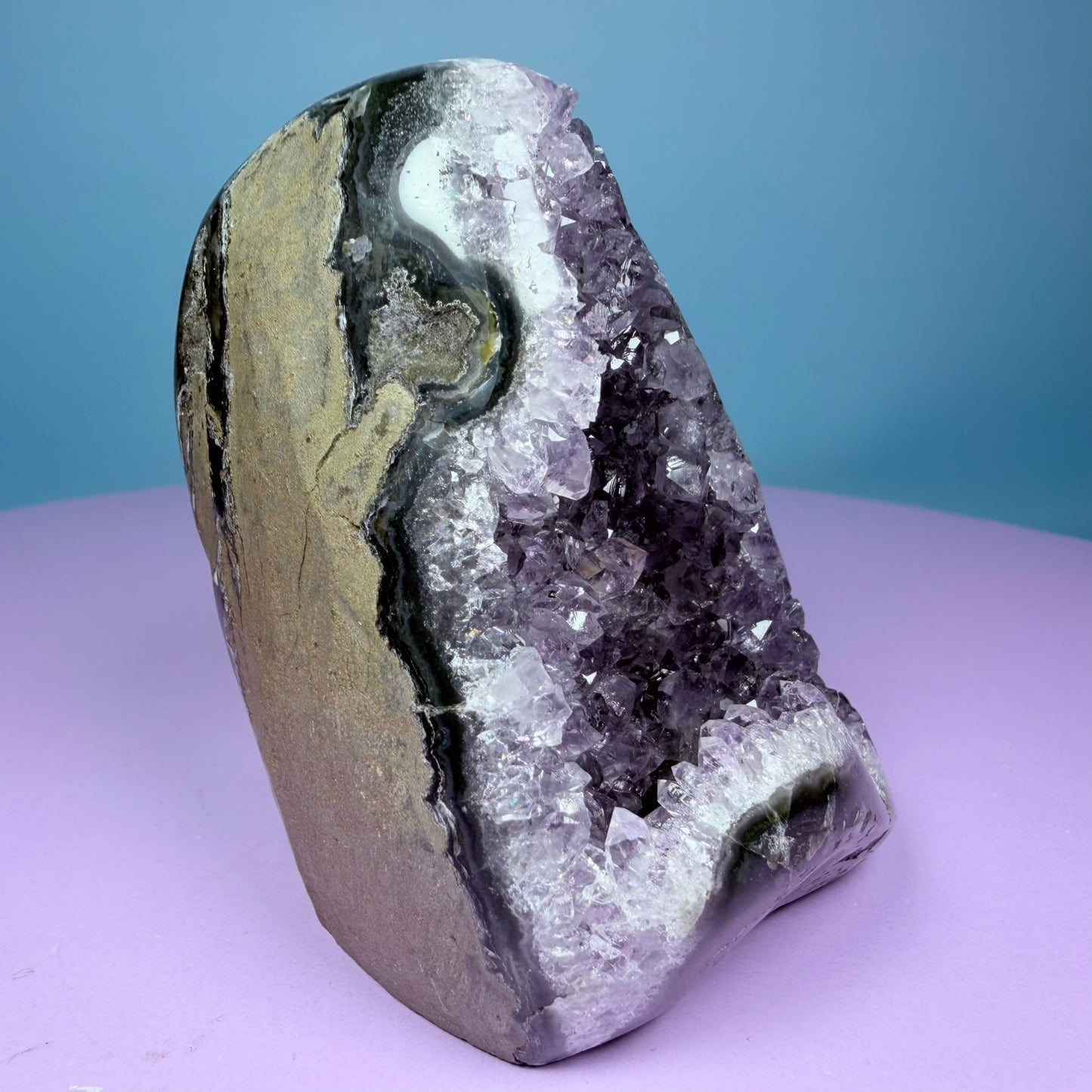 Amethyst Small Semi-Polished Cluster Freeform with Agate (Video)