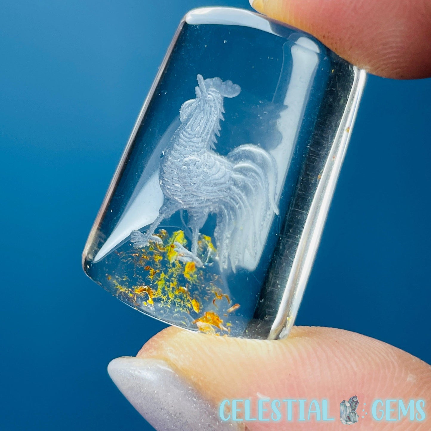 Garden Quartz Rooster Hand-Carved Intaglio Reverse Lens Carving (Video)