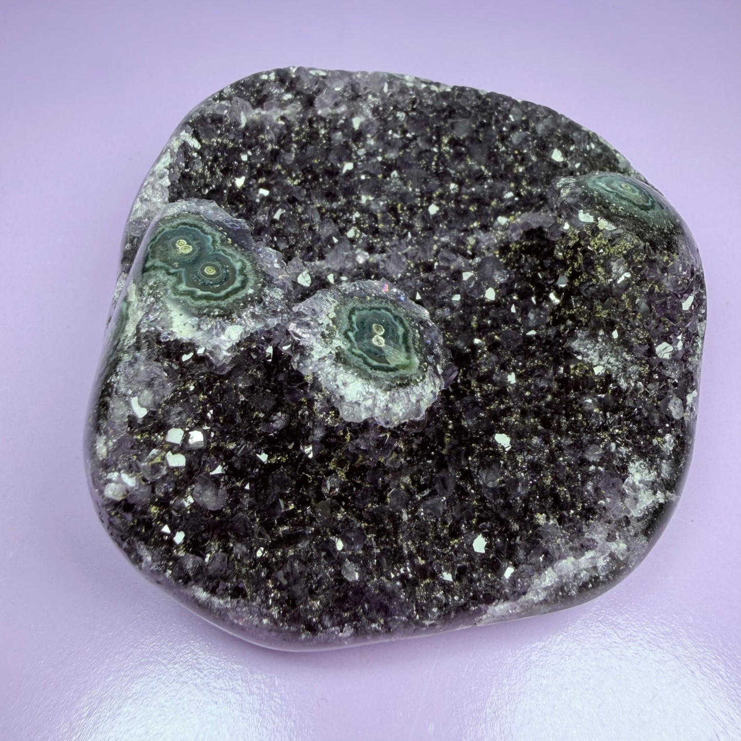 Amethyst Small Semi-Polished Cluster Freeform with Polished Agate Stalactites (Video)
