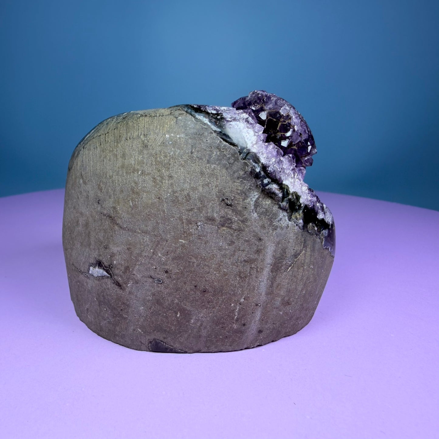 Amethyst Medium Semi-Polished Cluster Freeform with Polished Agate Stalactites (Video)