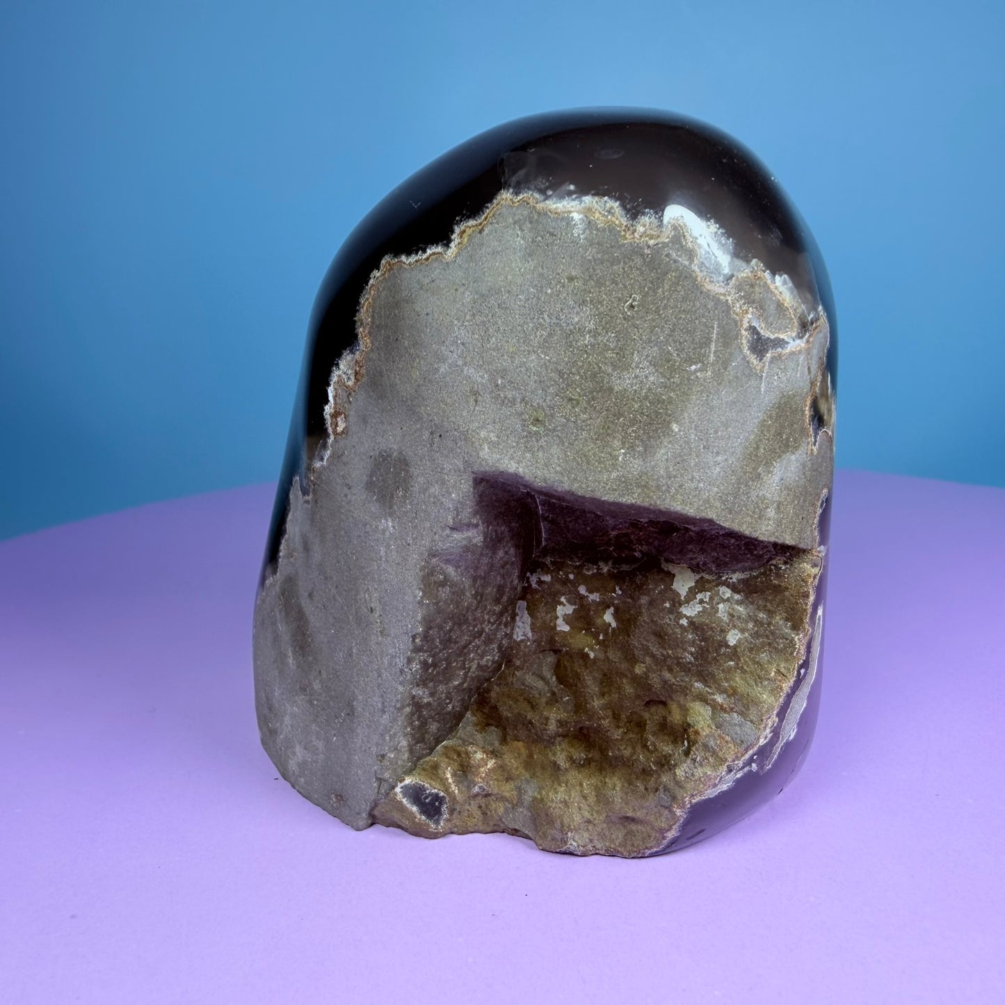 Amethyst Medium Semi-Polished Cluster Freeform with Agate and Calcite (Video)