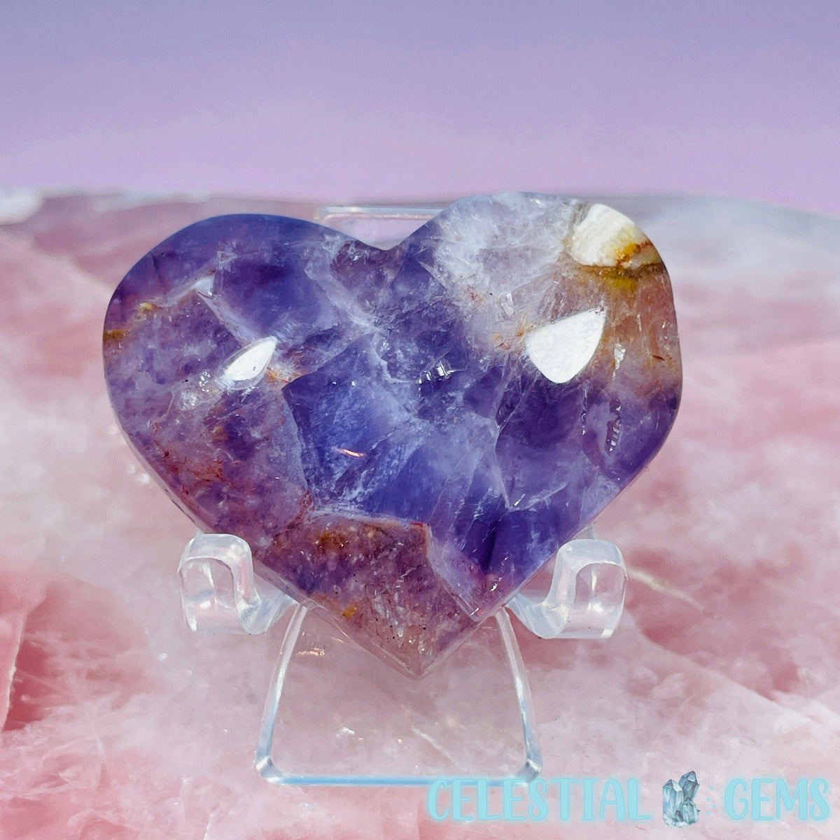 Amethyst + Mexican Crazy Lace Agate Heart Small Carving