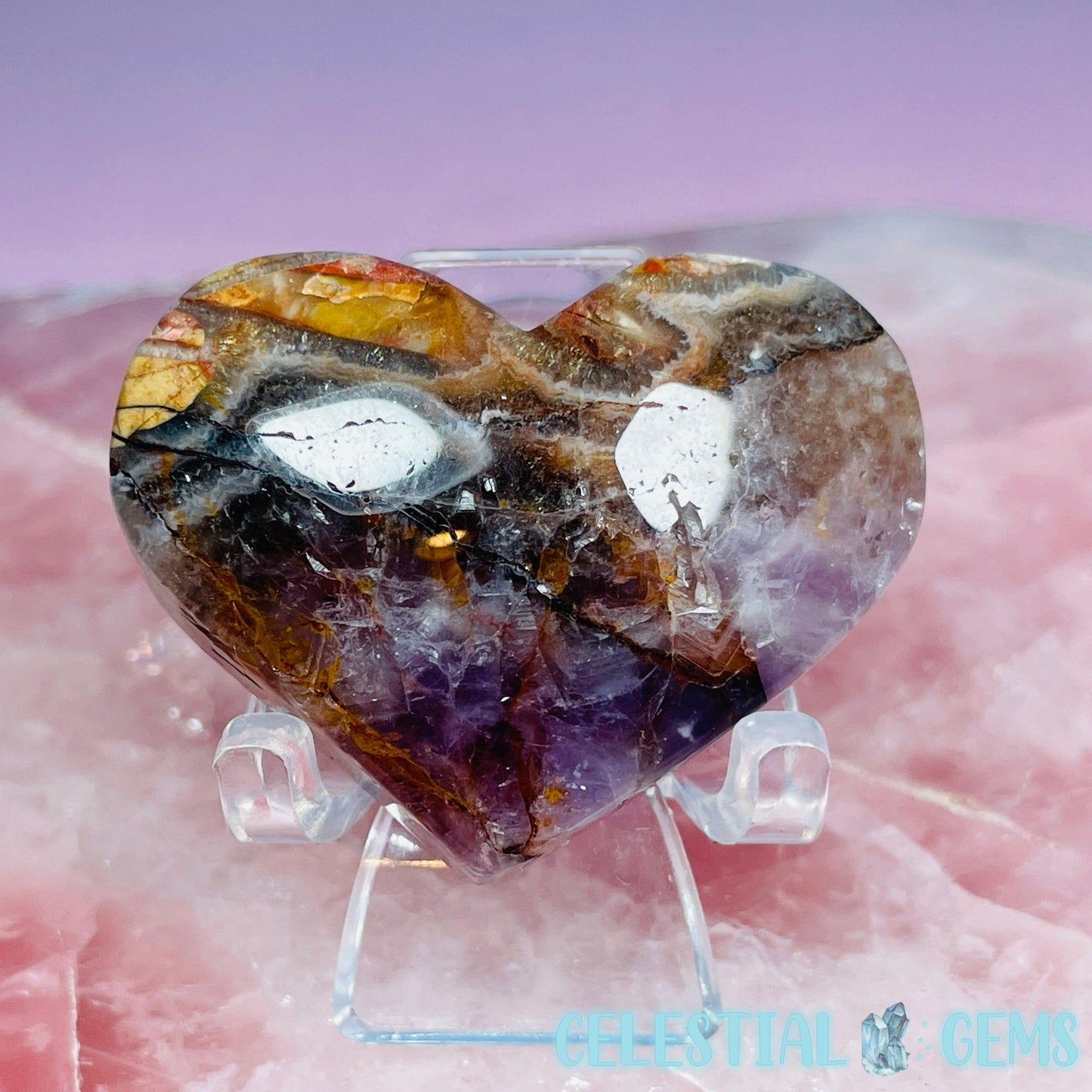 Amethyst + Mexican Crazy Lace Agate Heart Small Carving