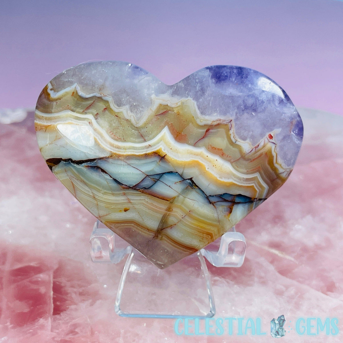 Amethyst + Mexican Crazy Lace Agate Heart Medium Carving