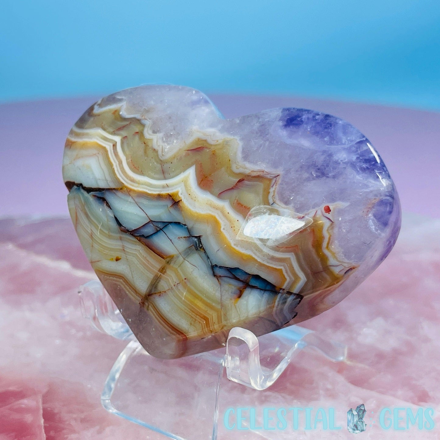 Amethyst + Mexican Crazy Lace Agate Heart Medium Carving