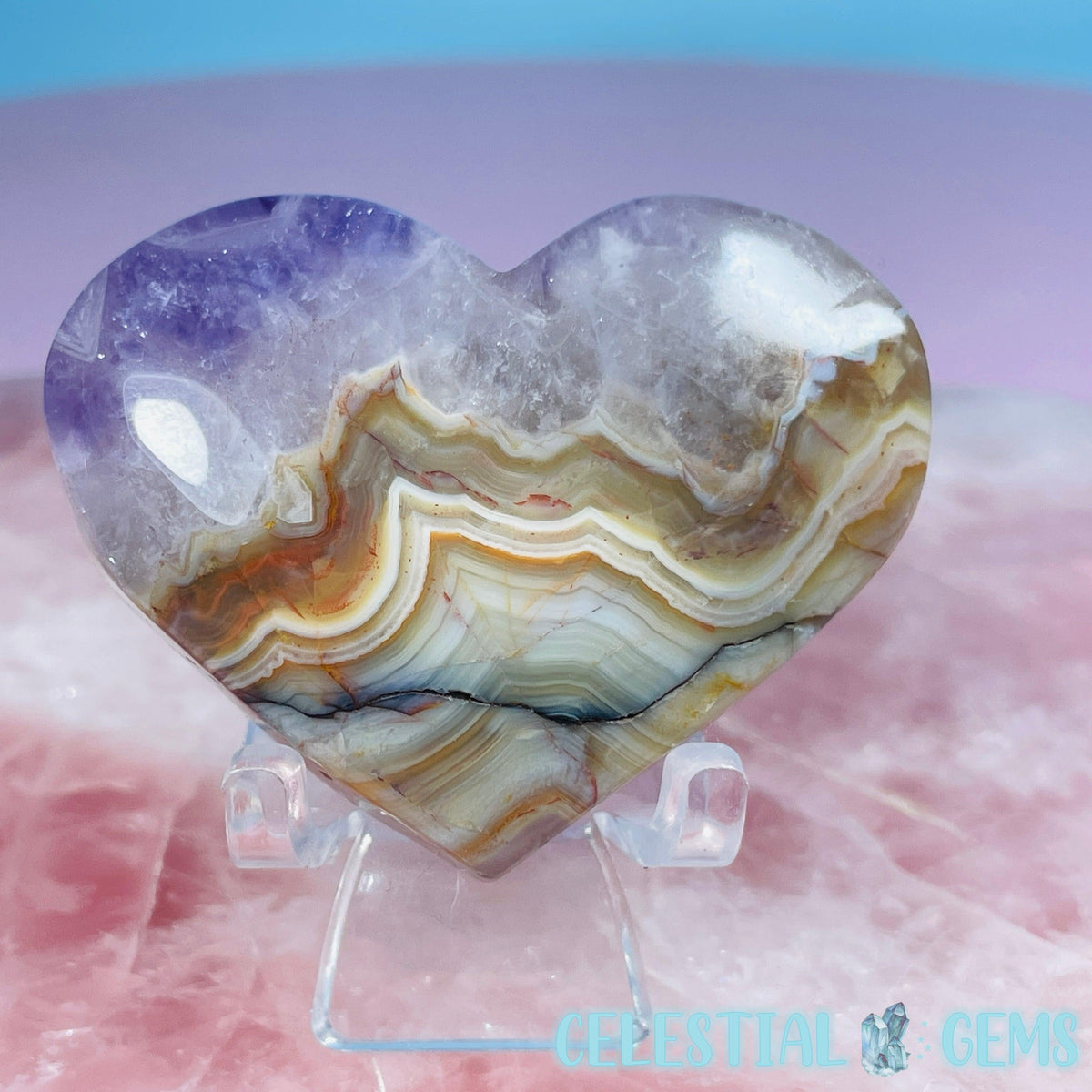 Amethyst + Mexican Crazy Lace Agate Heart Medium Carving