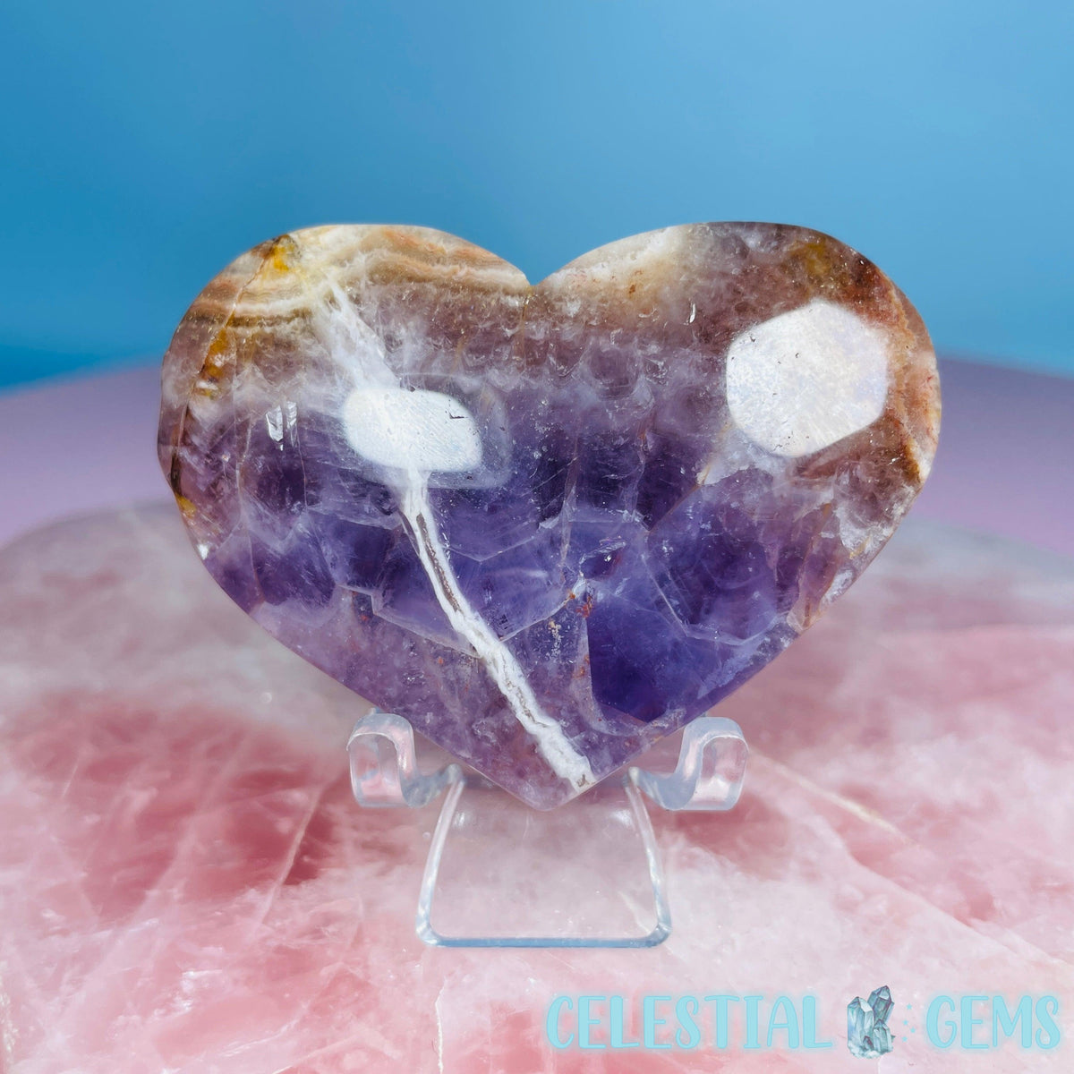 Amethyst + Mexican Crazy Lace Agate Heart Medium Carving