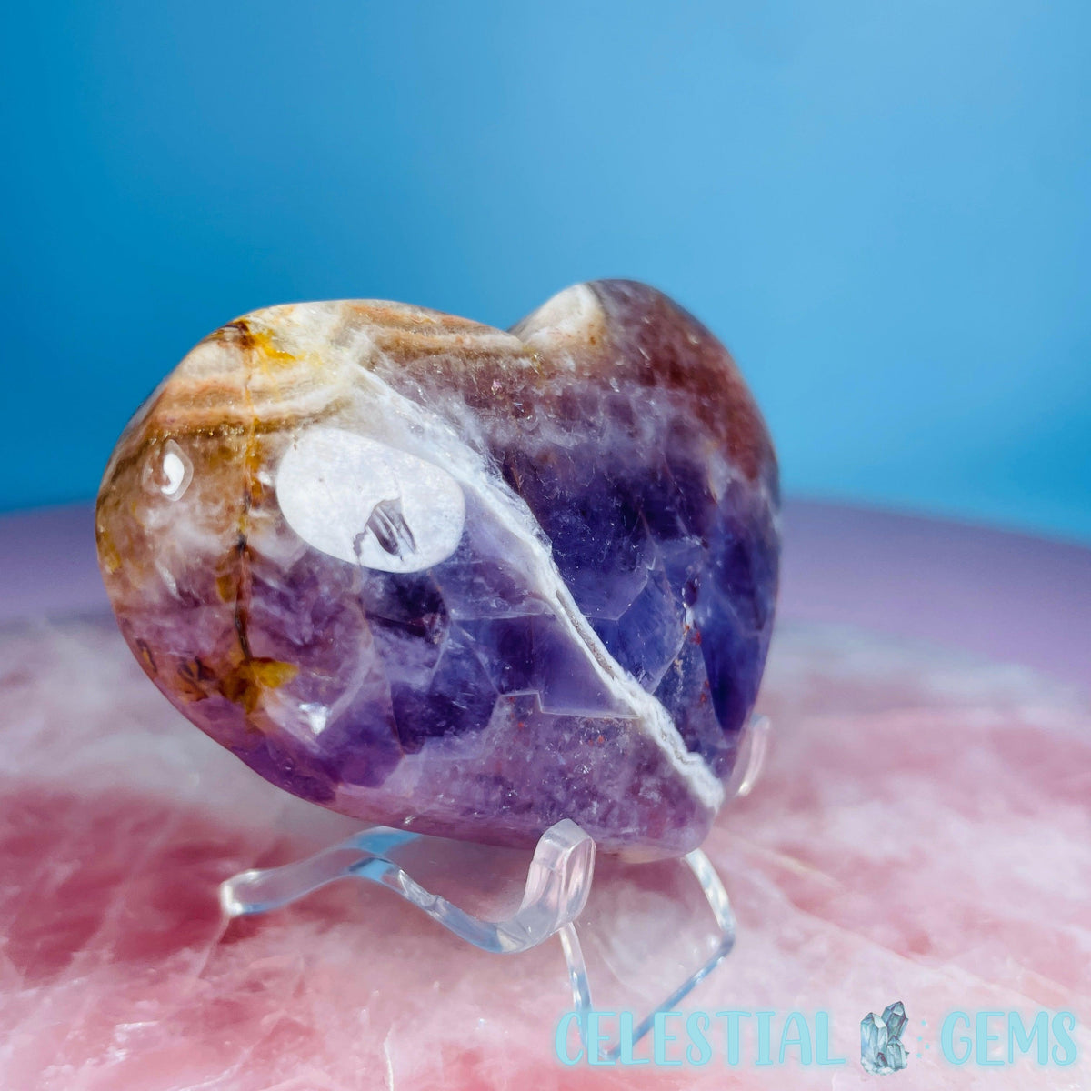 Amethyst + Mexican Crazy Lace Agate Heart Medium Carving