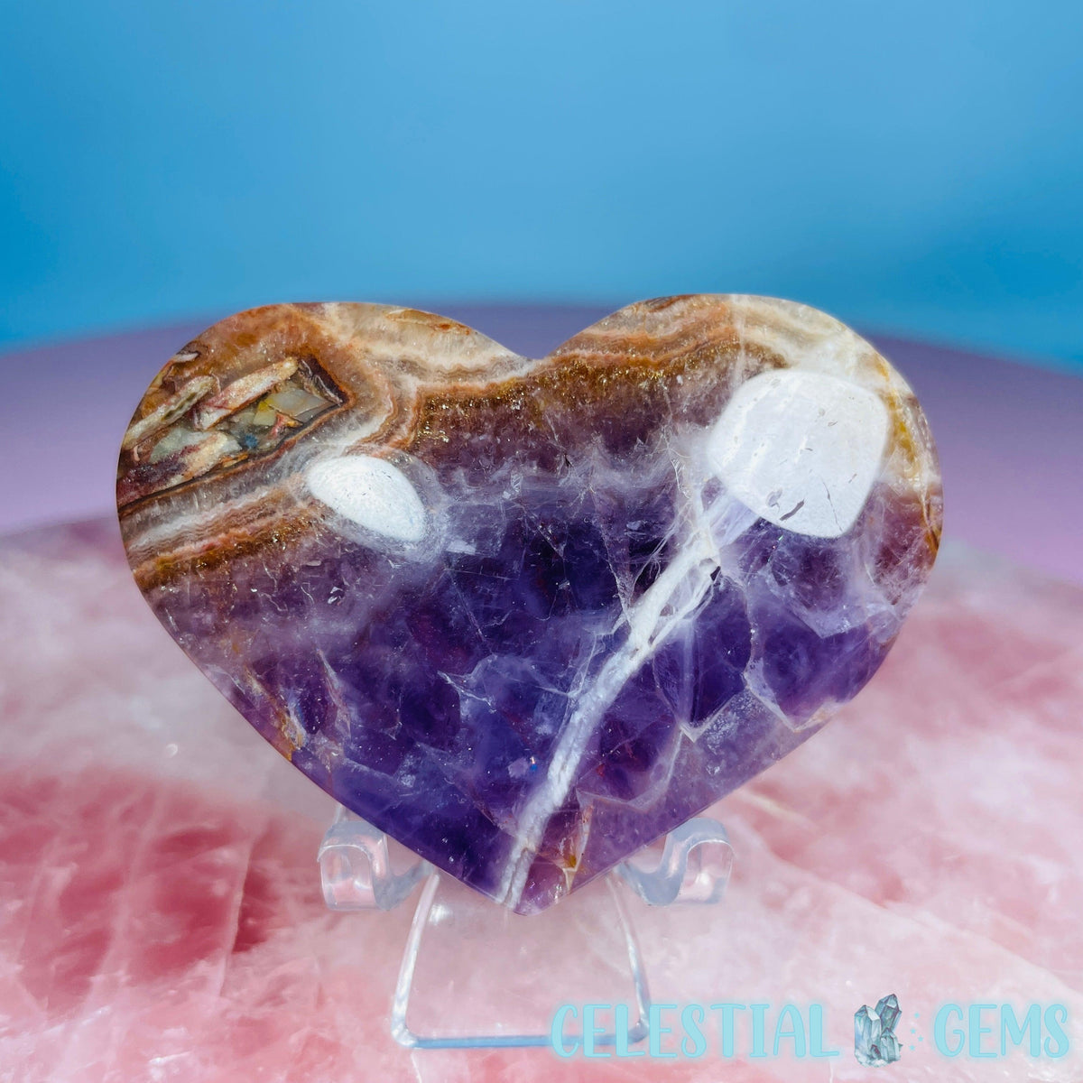 Amethyst + Mexican Crazy Lace Agate Heart Medium Carving