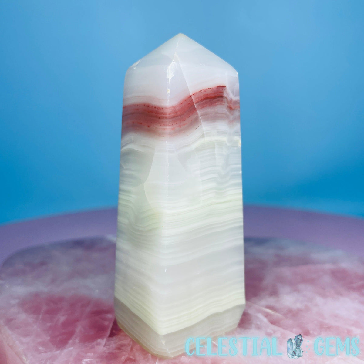 Rose Banded Calcite Obelisk Small Tower