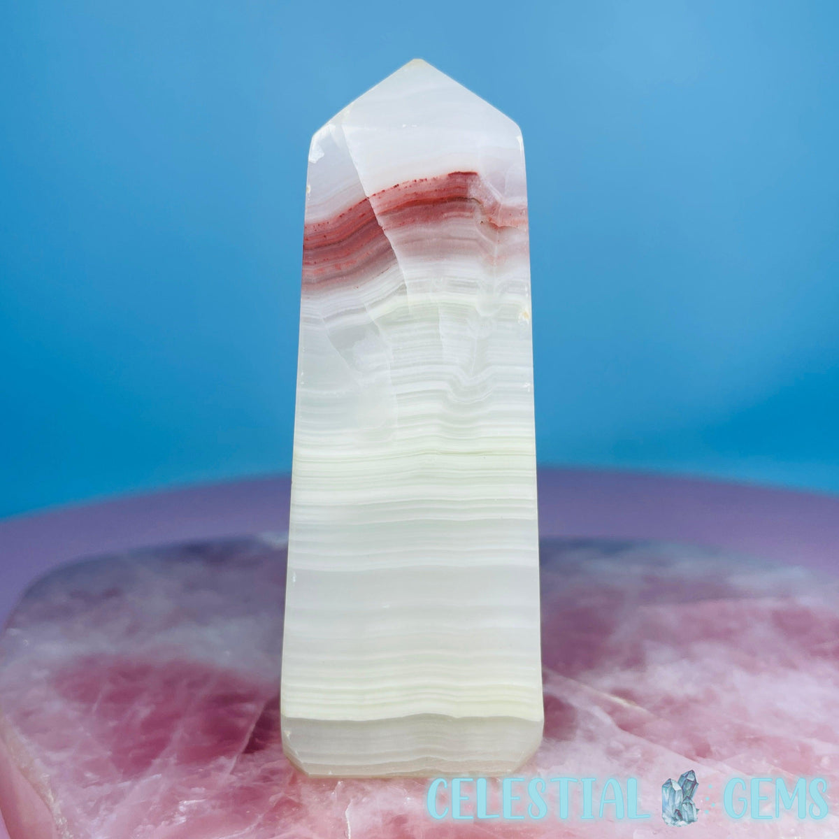 Rose Banded Calcite Obelisk Small Tower