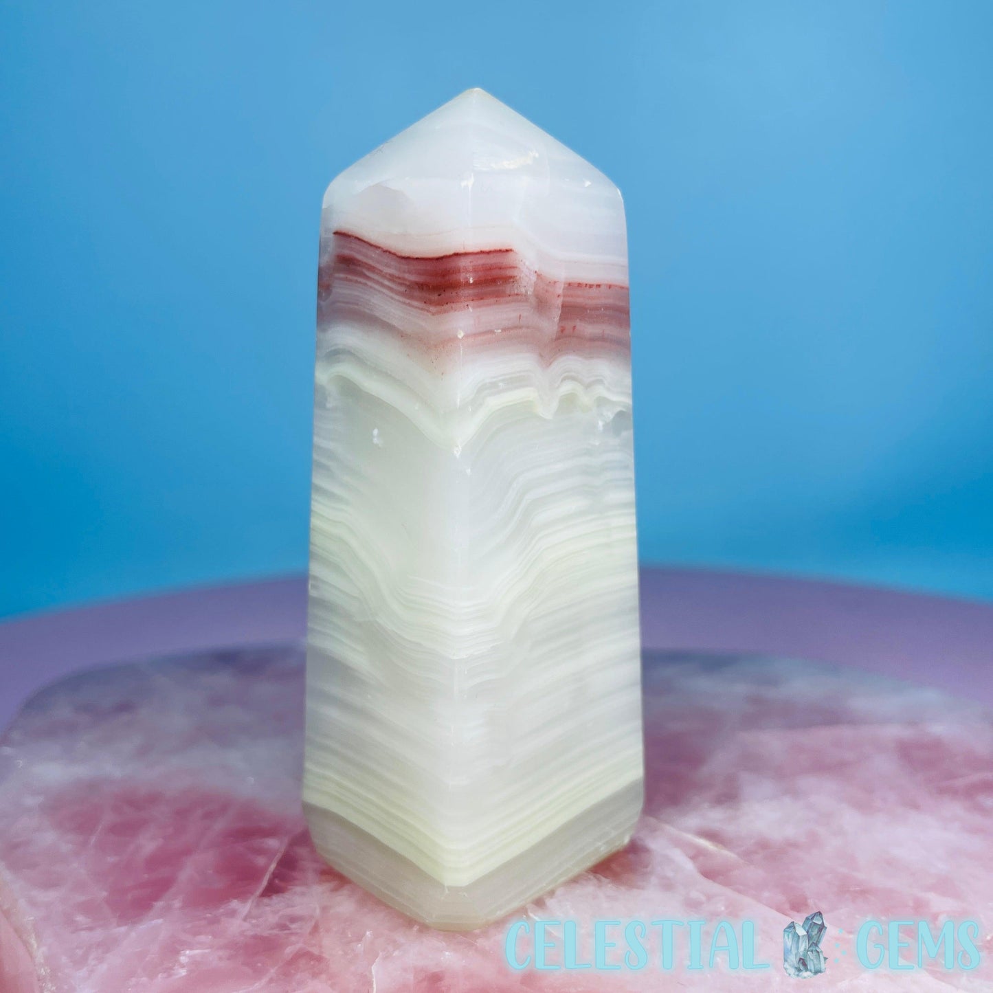 Rose Banded Calcite Obelisk Small Tower