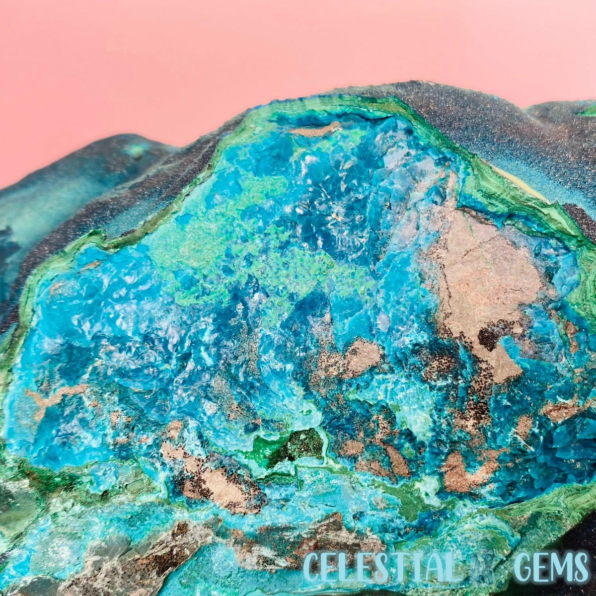 RARE Druzy Cornetite + Malachite + Gem Silica XXL Freeform (Sparkly!)