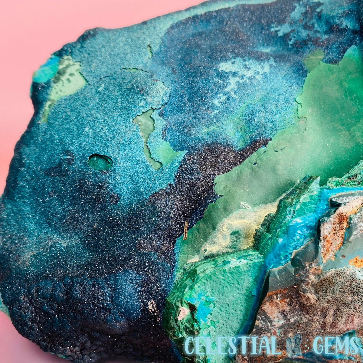 RARE Druzy Cornetite + Malachite + Gem Silica XXL Freeform (Sparkly!)