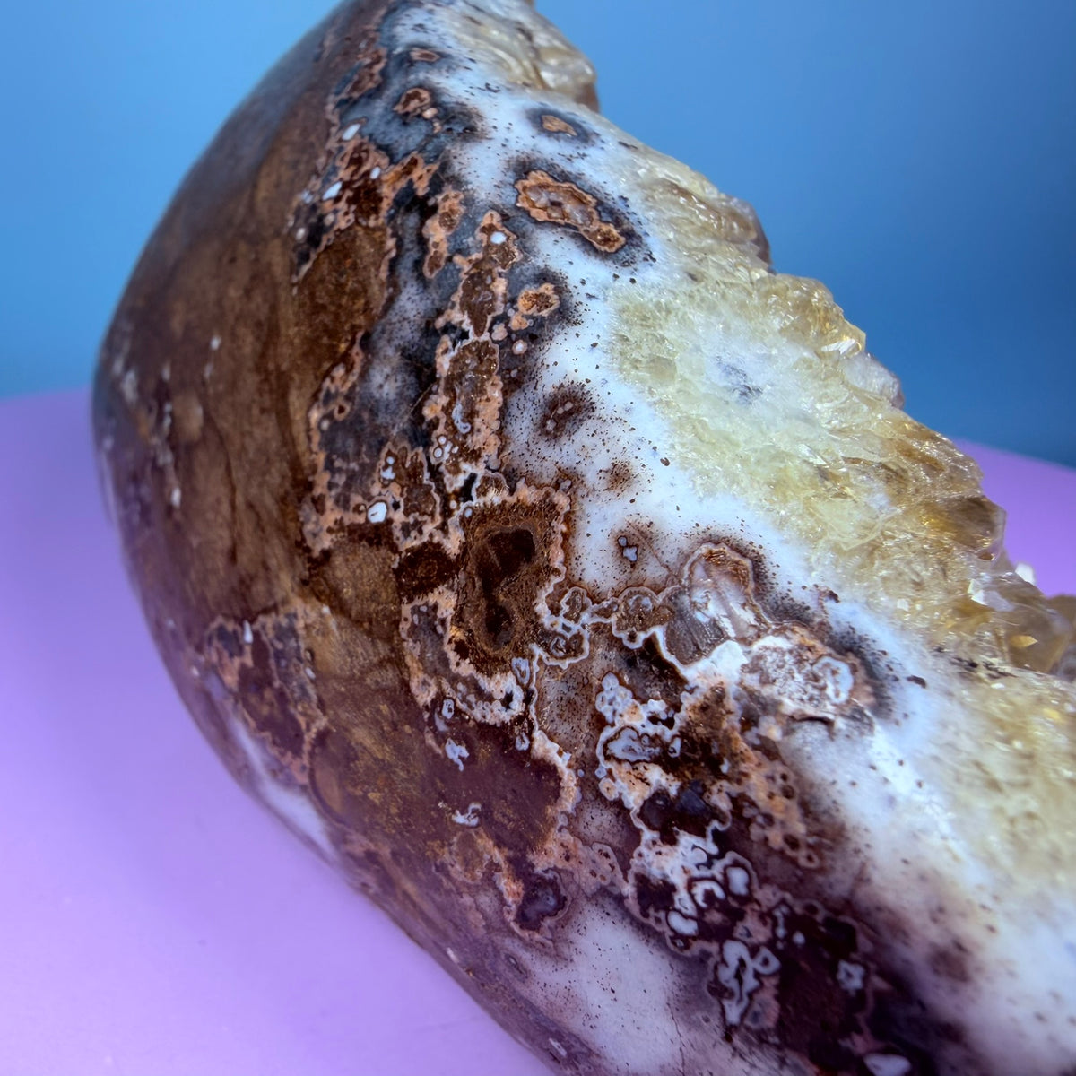 Citrine Medium Semi-Polished Geode with Blue Chalcedony (Video)