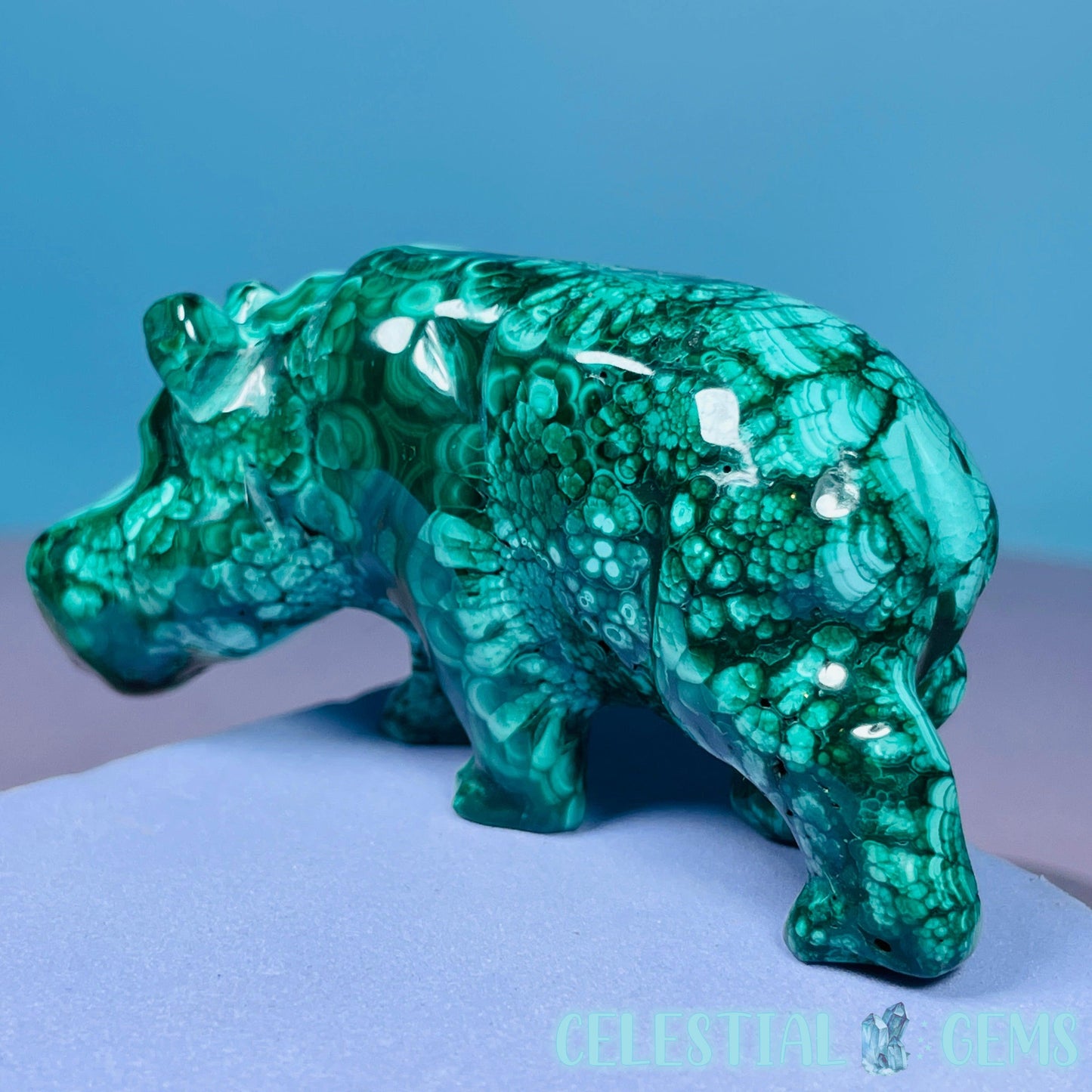 Malachite Hippopotamus Small Carving