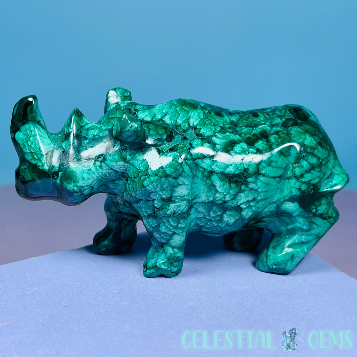 Malachite Rhinoceros Small Carving