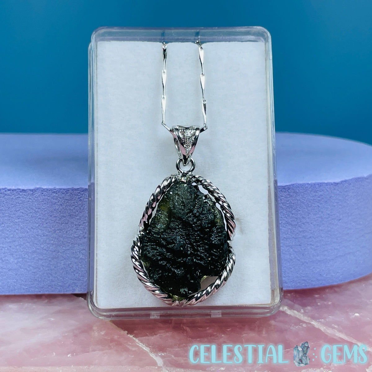 Genuine Moldavite Tektite + 925 Silver Necklace 6.2g