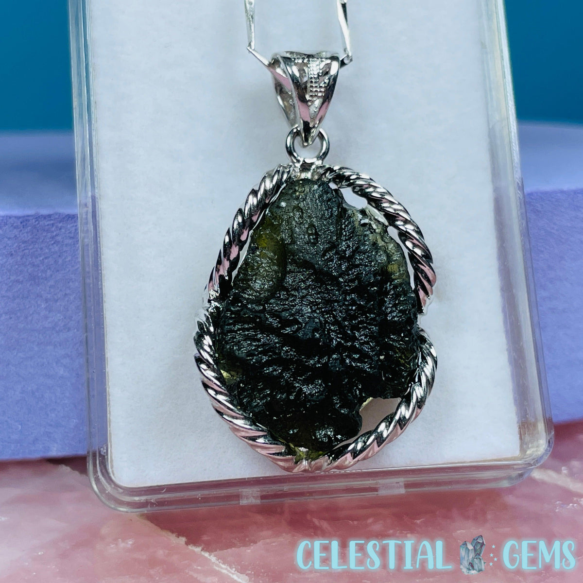 Genuine Moldavite Tektite + 925 Silver Necklace 6.2g