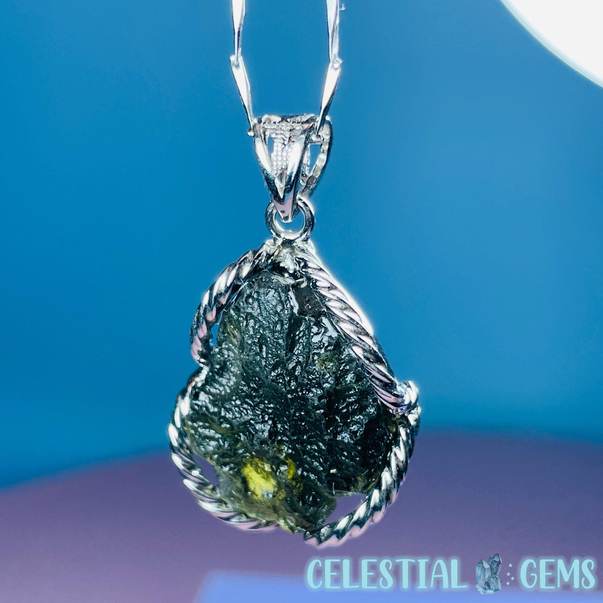 Genuine Moldavite Tektite + 925 Silver Necklace 6.2g