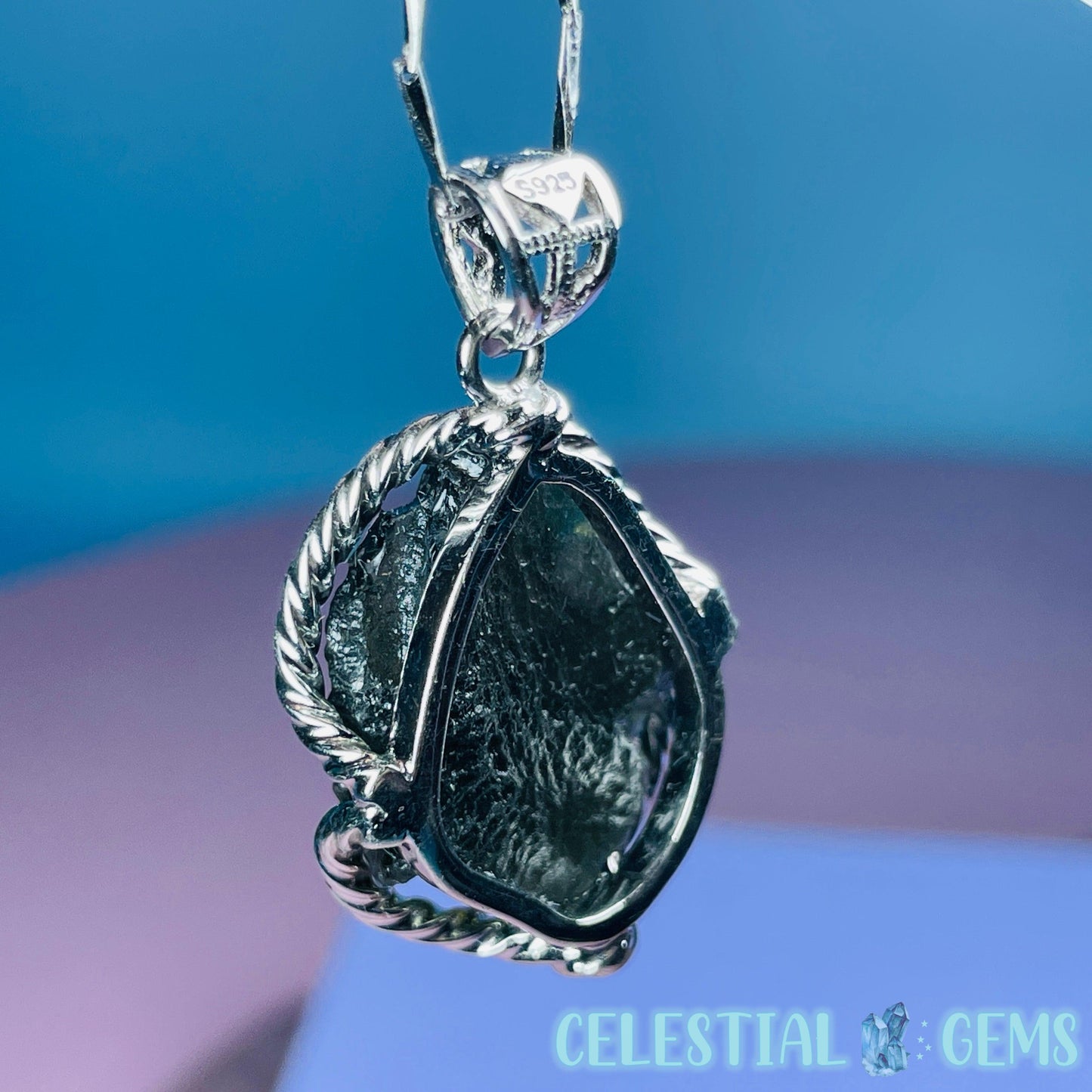 Genuine Moldavite Tektite + 925 Silver Necklace 6.2g