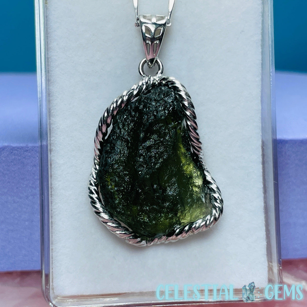 Genuine Moldavite Tektite + 925 Silver Necklace 6.6g
