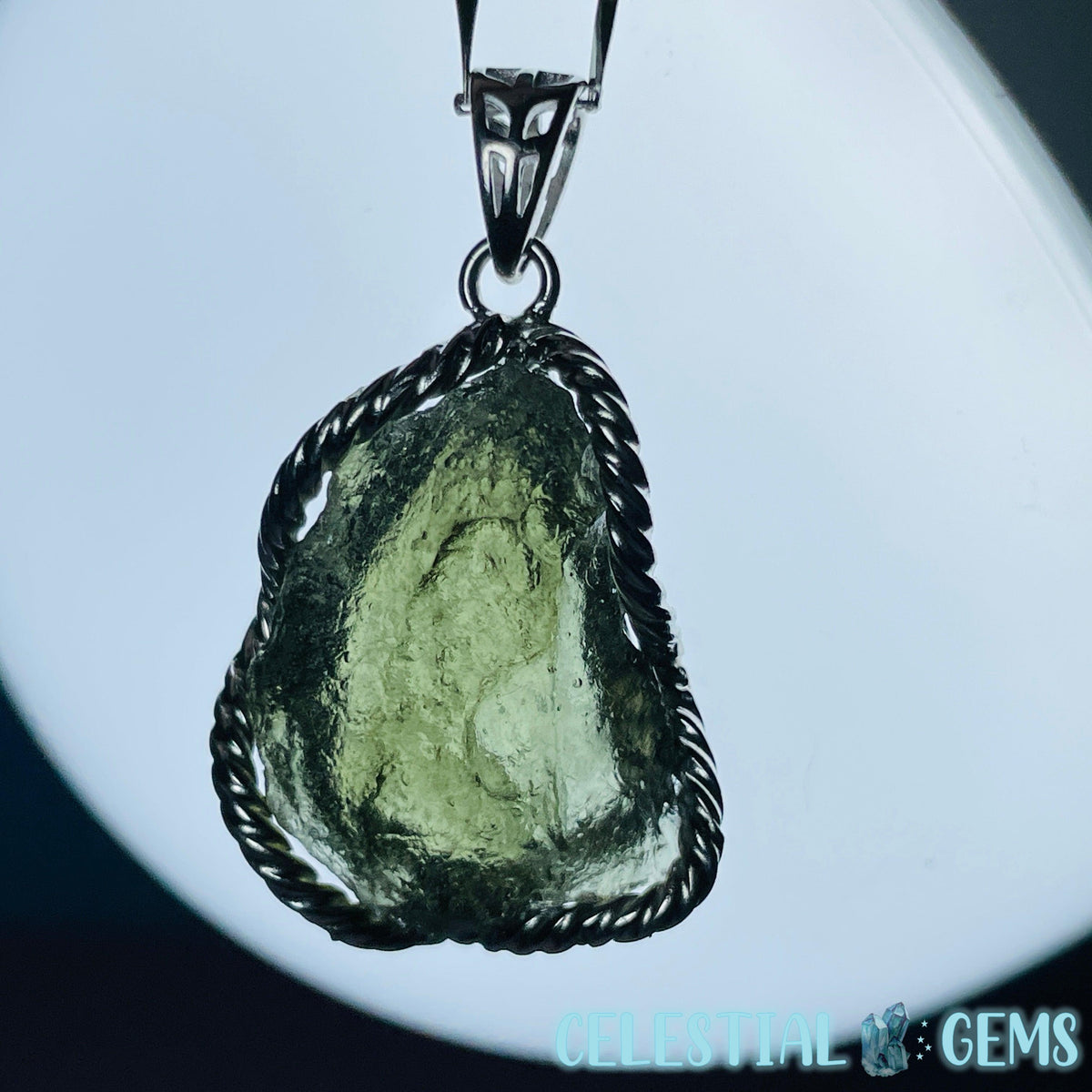 Genuine Moldavite Tektite + 925 Silver Necklace 6.6g