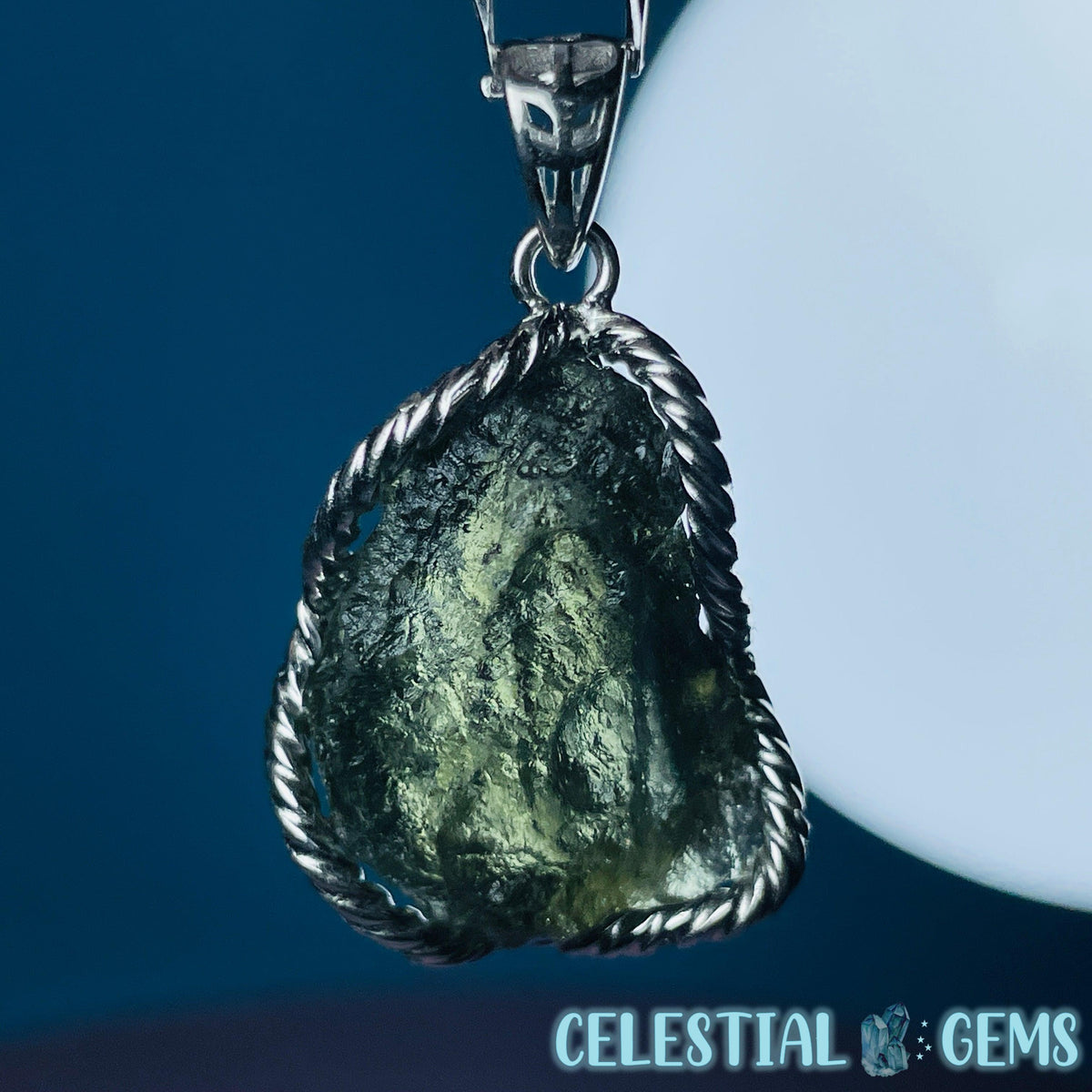 Genuine Moldavite Tektite + 925 Silver Necklace 6.6g