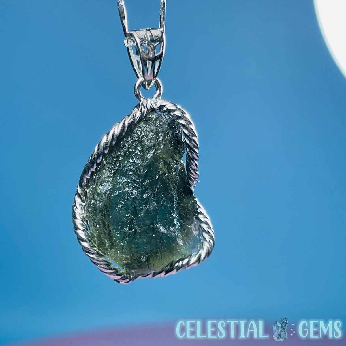 Genuine Moldavite Tektite + 925 Silver Necklace 6.6g
