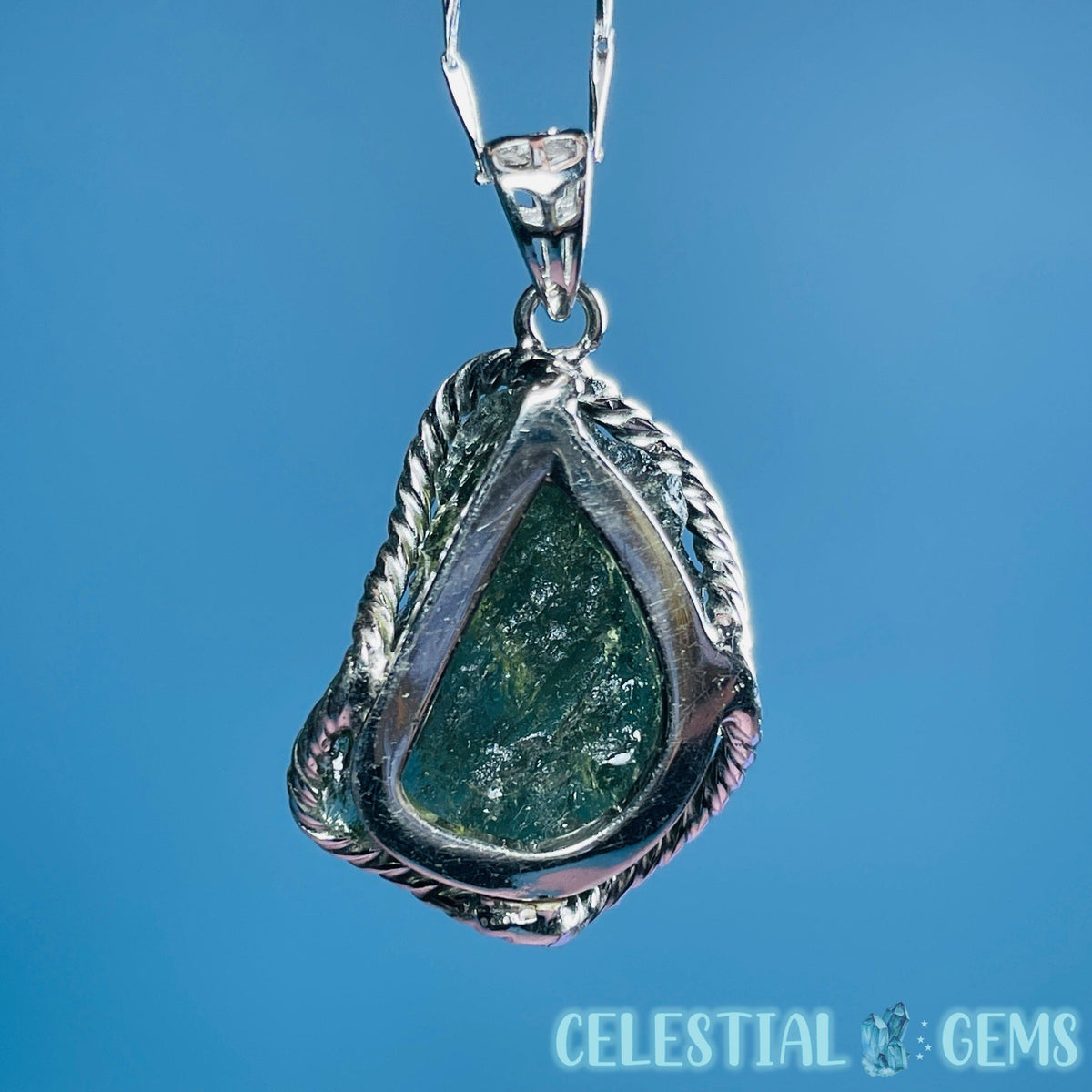 Genuine Moldavite Tektite + 925 Silver Necklace 6.6g