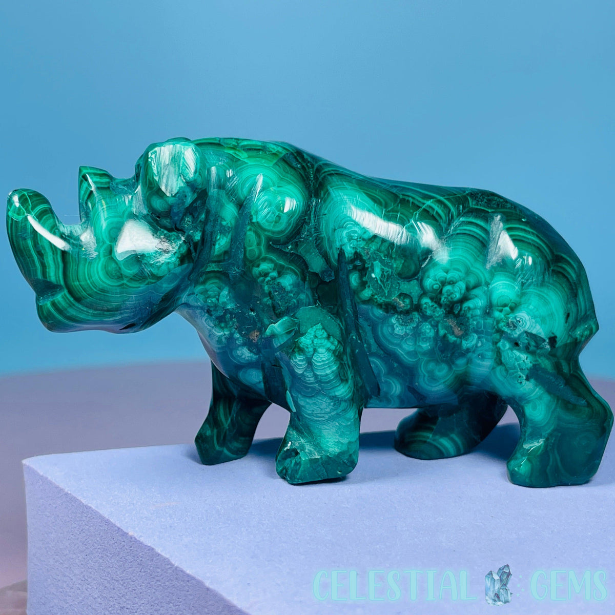 Malachite Rhinoceros Medium Carving