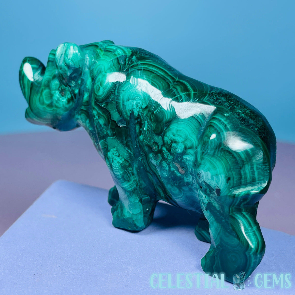 Malachite Rhinoceros Medium Carving