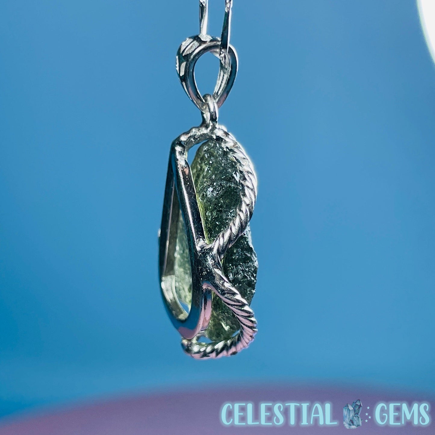 Genuine Moldavite Tektite + 925 Silver Necklace 6.6g