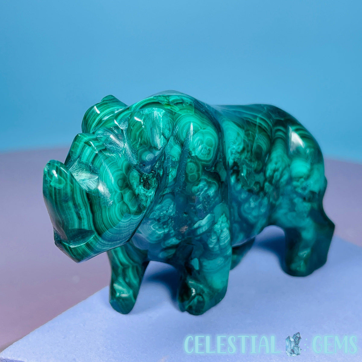 Malachite Rhinoceros Medium Carving