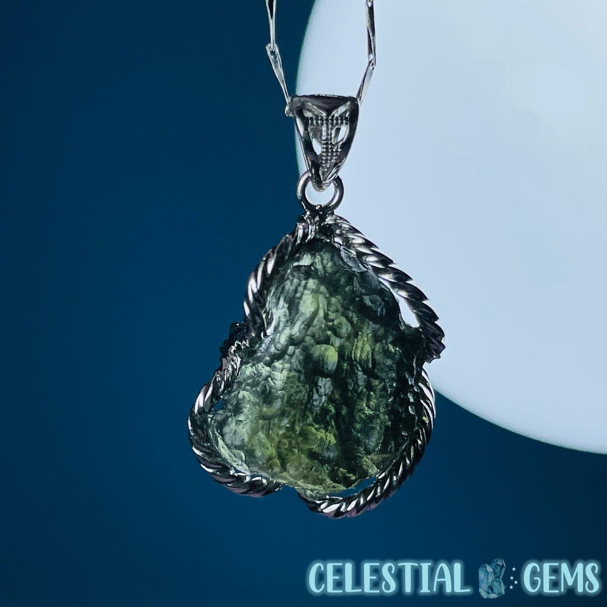 Genuine Moldavite Tektite + 925 Silver Necklace 6.9g