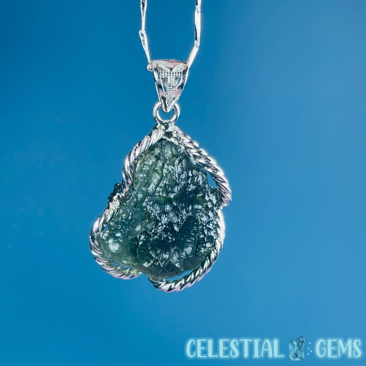 Genuine Moldavite Tektite + 925 Silver Necklace 6.9g