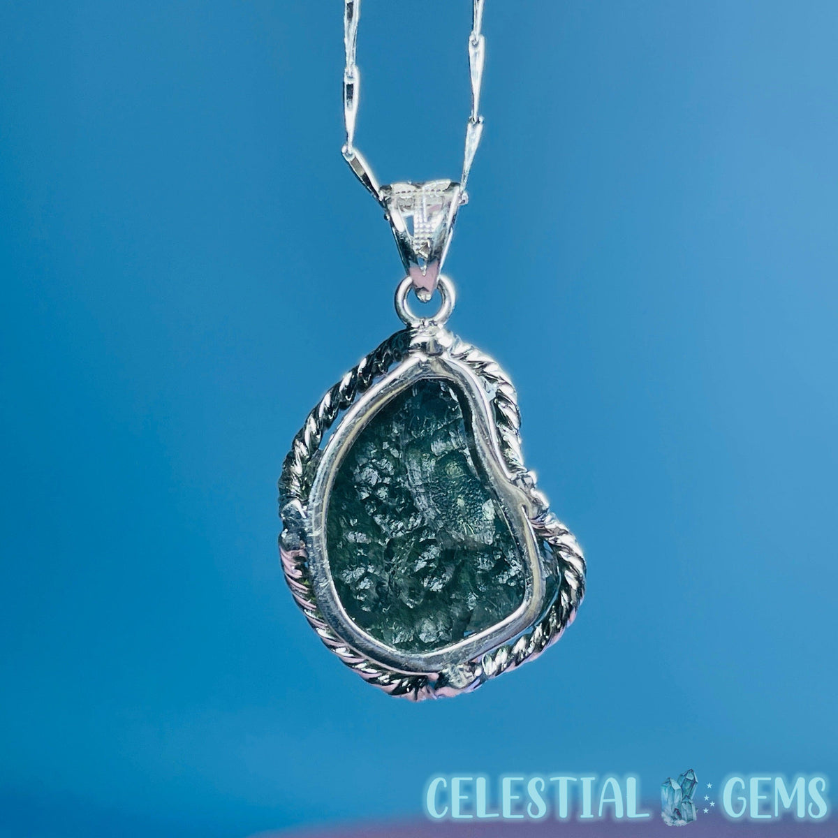 Genuine Moldavite Tektite + 925 Silver Necklace 6.9g