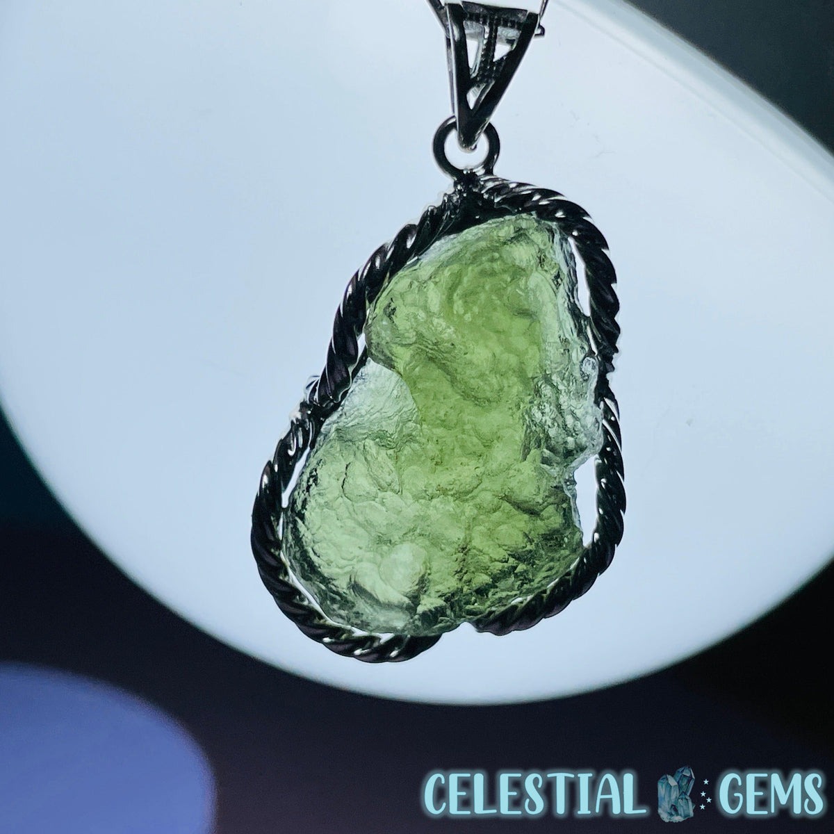 Genuine Moldavite Tektite + 925 Silver Necklace 7.9g
